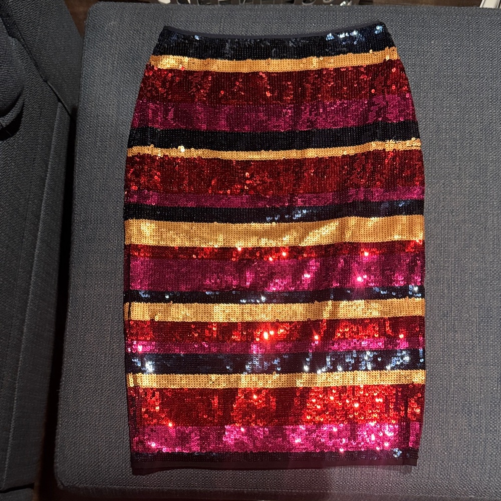 Trina Turk Sequin Striped Skirt - Red, Gold, Black
